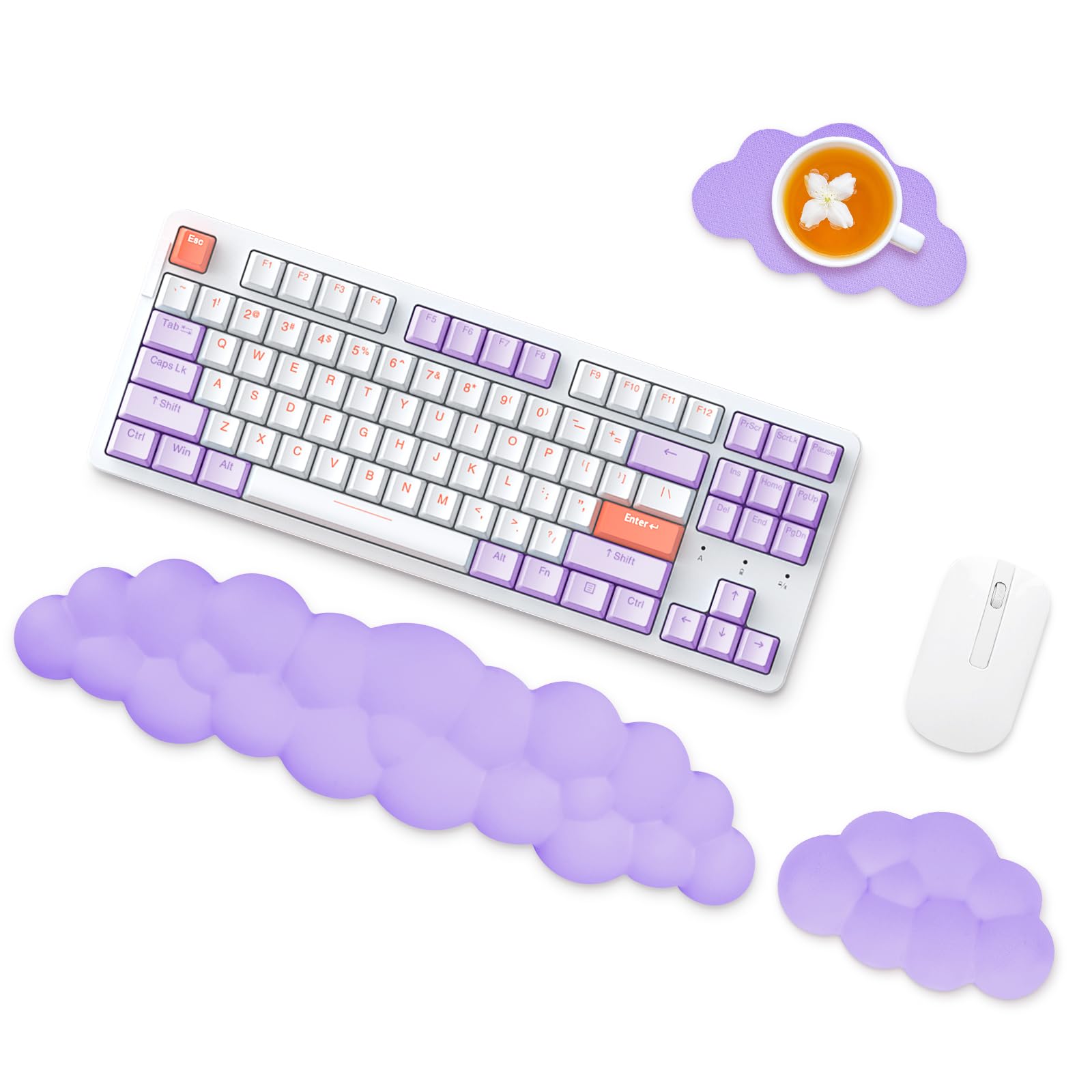 Wasarmir Nuage Repose-Poignet Clavier Et Souris - Tapis Ergonomique Mousse Mémoire Blanc