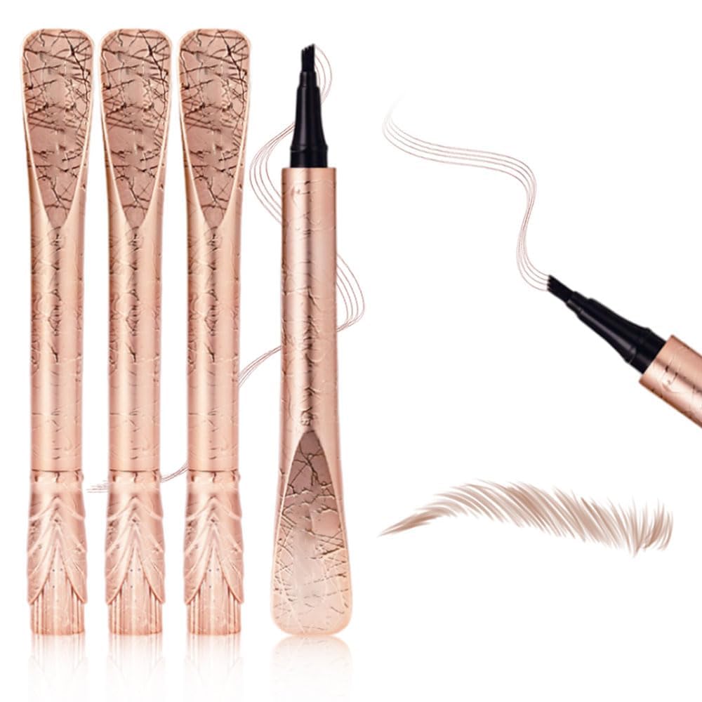 NALACAL 3Pcs New Magic Eyebrow Pencil, Waterproof Brow Pencil, 3D Microblading Eyebrow Pencil Contouring Pen, 4 Tipped Precise Brow Pen, Create Natural Hair-Like Brows, Brown