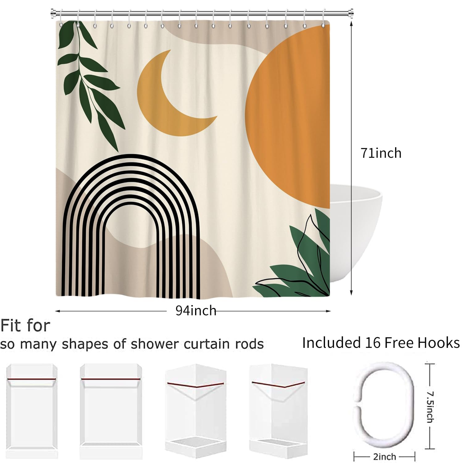 Tenda Da Doccia Geometrica Astratta Marrone Beige - Tessuto Impermeabile 183x198 Cm, Con Ganci, Stile Minimalista Moderno