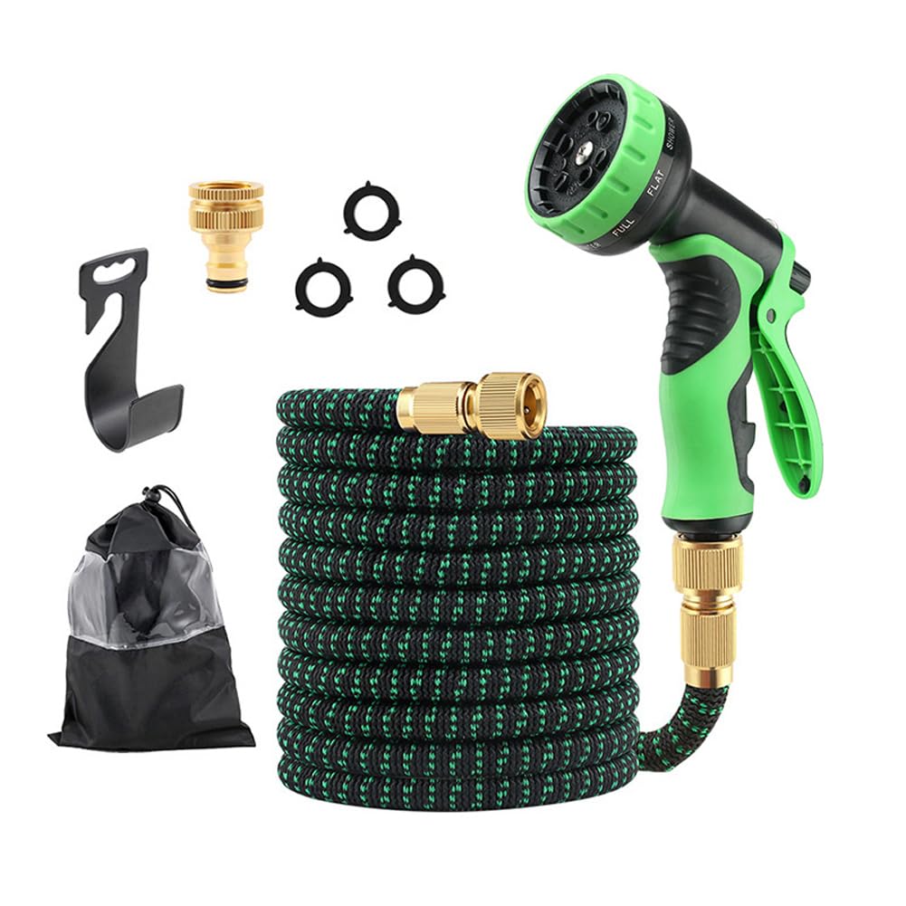 Tmapruvg Black Green 15M Garden Hose,Flexible Water Hose With 10 Function Sprayer Nozzle,Kink-Free For Watering,Outdoor Use