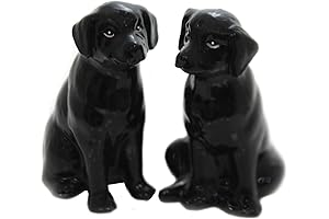 Fine Ceramic Black Labrador Dog Salt & Pepper Shakers Set, 3-3/4" H