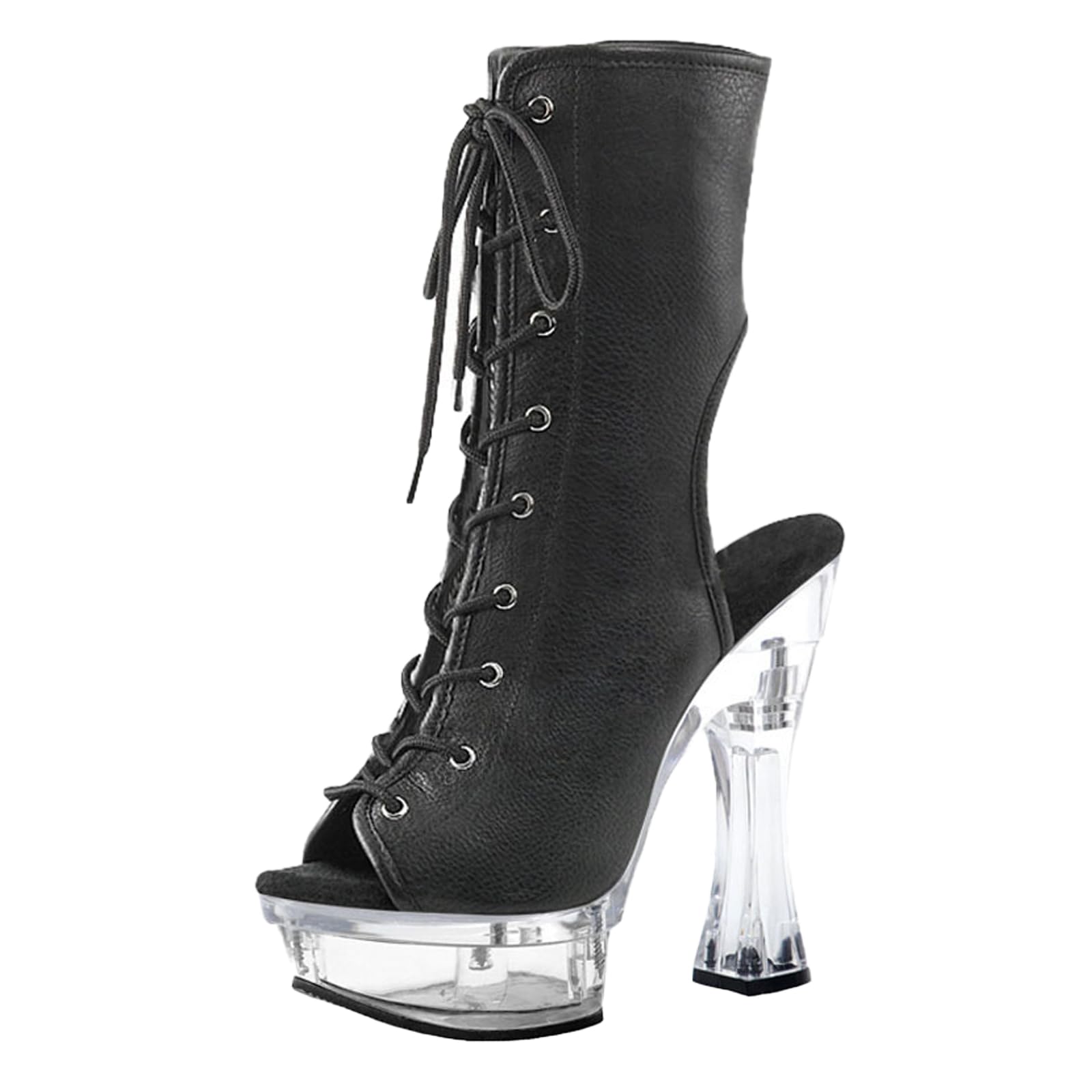 Vosswear Bottines Femmes Noires Mat Dos Nu, Peep Toe Lacets 14cm Talon