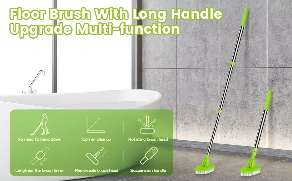 Miniatura 5 de Limpiador de suelo de azulejos 4 en 1 con mango largo ajustable de 52 pulgadas con cepillo de lechada en forma de V y 3 cabezales de cepillo de
