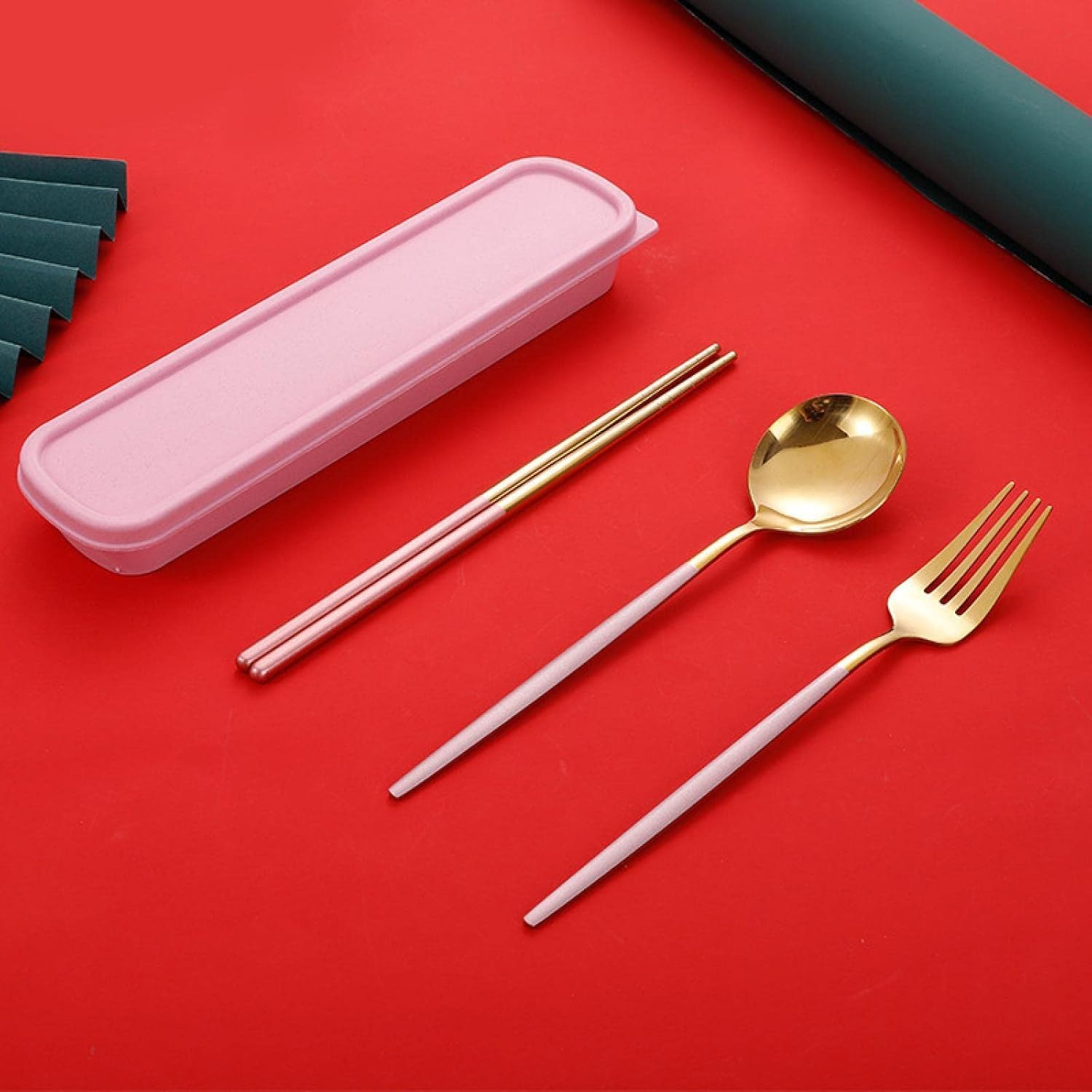 Heinriched 3 Piece Premium Gold Stainless Steel Chopsticks Fork Spoon Set with Travel Case Non-Slip Dinnerware Cutlery Set Tableware Set for Gift (Gold Pink) (B0DDQ38G9R) Amazon Price History, Amazon Price Tracker