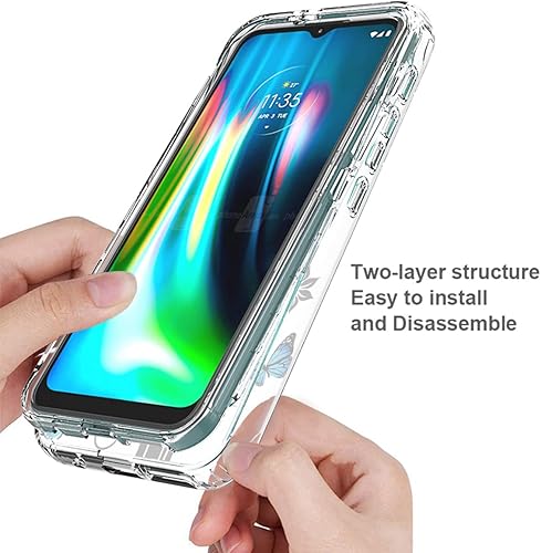 Miniatura 4 de Ueokeird Funda para Moto G9 PlayMoto E7 PlusMoto G9 XT2083 con protector de pantalla de vidrio templado, patrón de mariposa transparente, cubierta