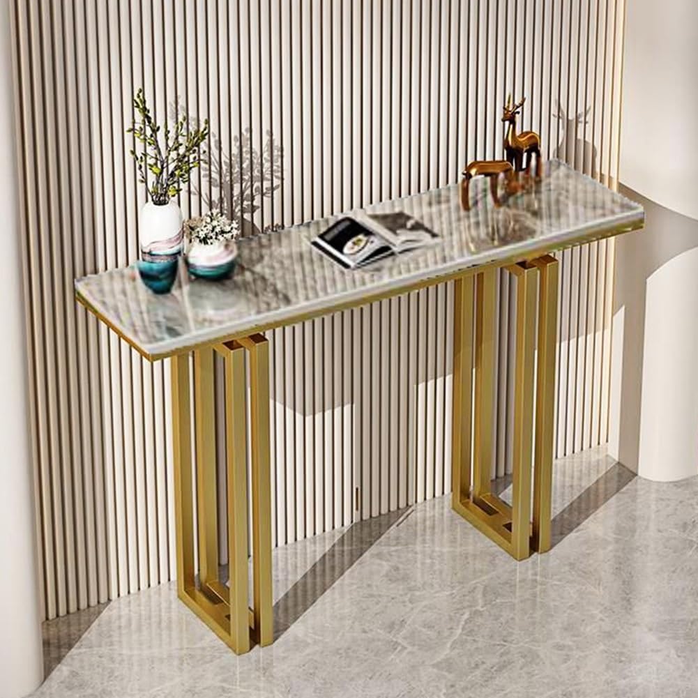 Stylish Entryway Console Table with Rock Slab Top, Durable Hallway Table for Home Decor, Modern Accent Furniture for Entryway, Living Room, and Reception Areas