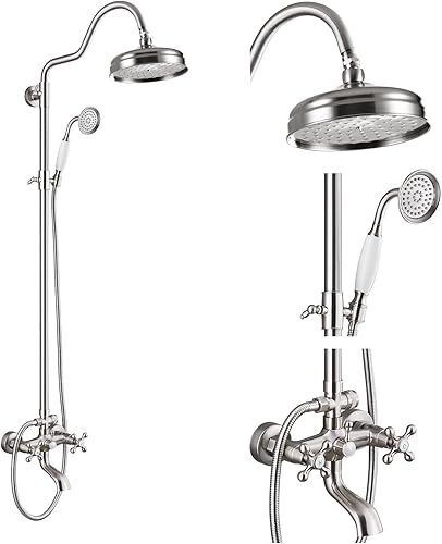 Miniatura 1 de gotonovo Sistema de ducha de baño de níquel cepillado, grifo de ducha expuesto de lujo, accesorio de ducha de latón de 8 pulgadas, cabezal de ducha