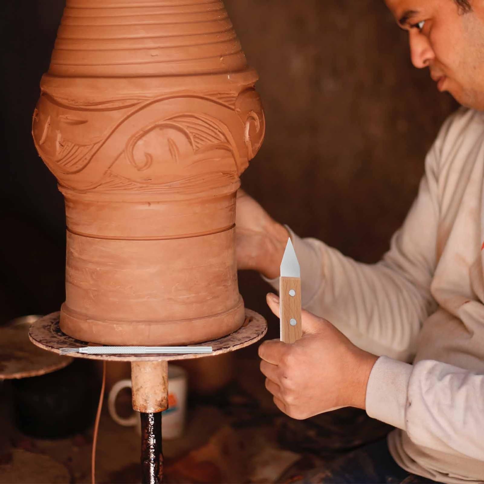 8piezas Herramientas Mango De Madera y Cuchillos De Acero Inoxidable Para Esculpir Arcilla Tallado y Modelado Accesorio Profesional Para Alfarería y Manualidades