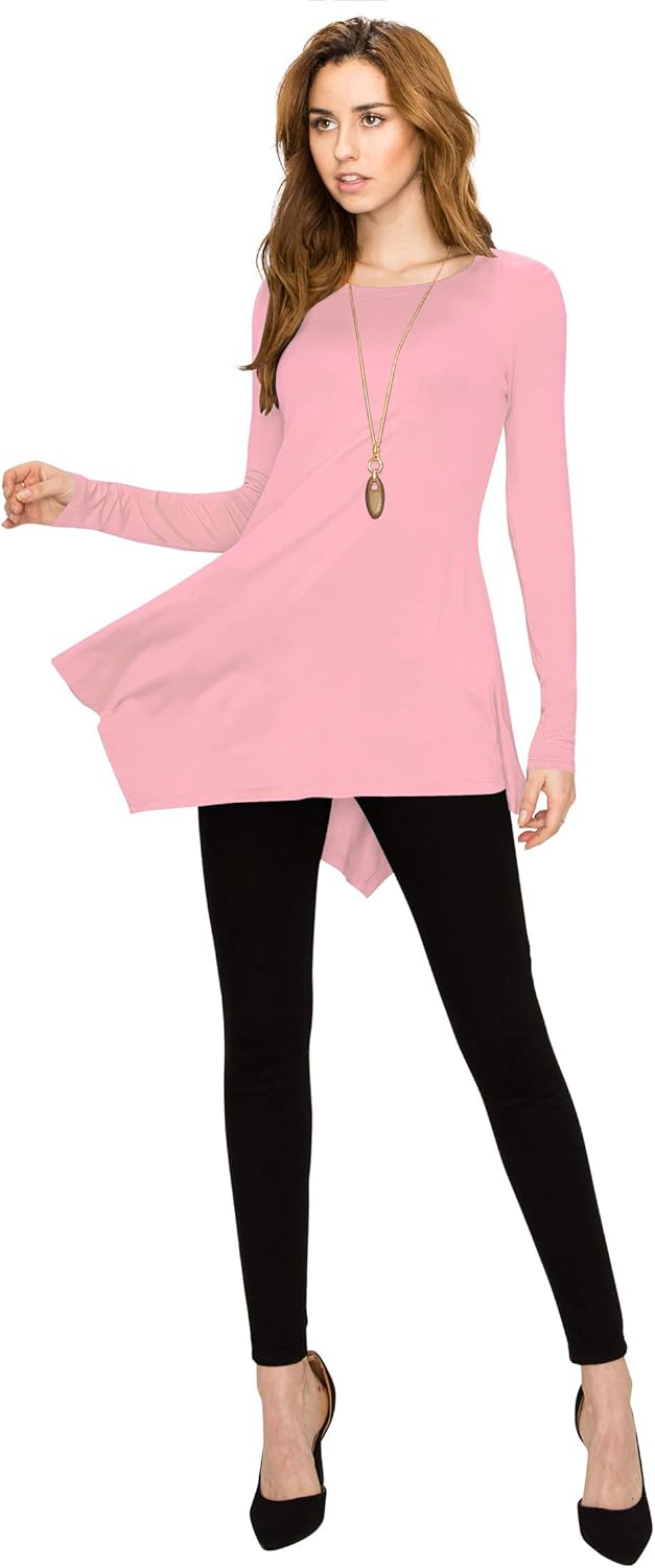 MBJ Womens Long Sleeve Handkerchief Hem Tunic Top - Made in USA