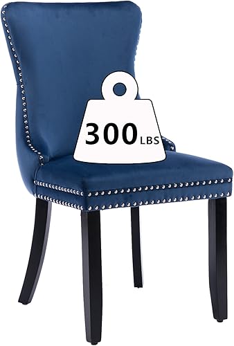 Miniatura 4 de Juego de 4 sillas de comedor tapizadas de terciopelo con respaldo de ala, sillas decorativas azules, 4 sillas de comedor con patas de madera maciza