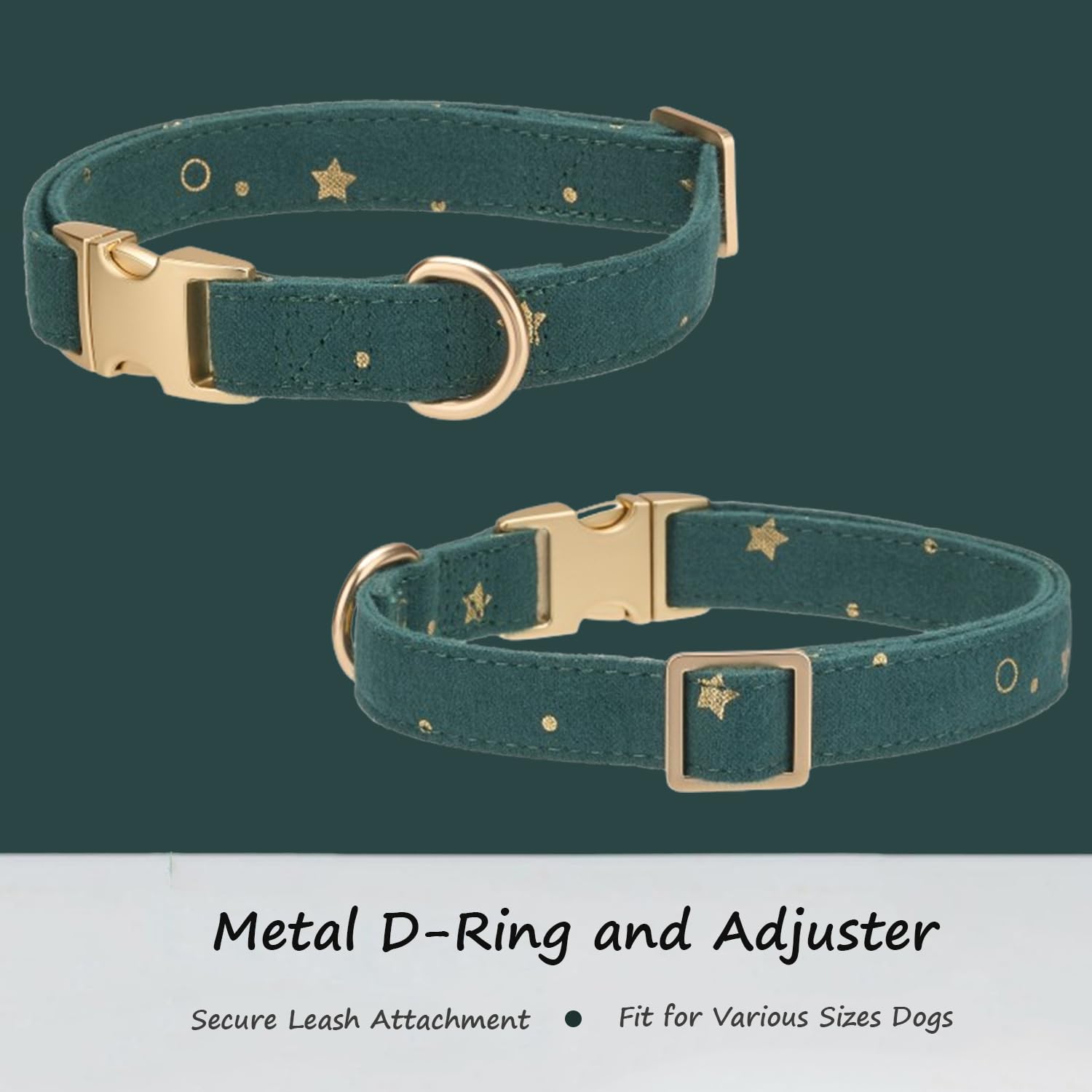 Petiry Starry Star Dog Collar with Metal Buckle,Adjustable Durable Cotton Collar For Wedding Dog Wear,For Medium Boy Dogs Neck 31-49cm,Green Star - Image 3