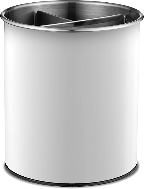 Extra-Large Stainless Steel Kitchen Utensil Holder - 360° Rotating Utensil Caddy - Weighted Base for Stability - Utensil Crock With Removable Divider for Easy Cleaning - Countertop Utensil Organizer.