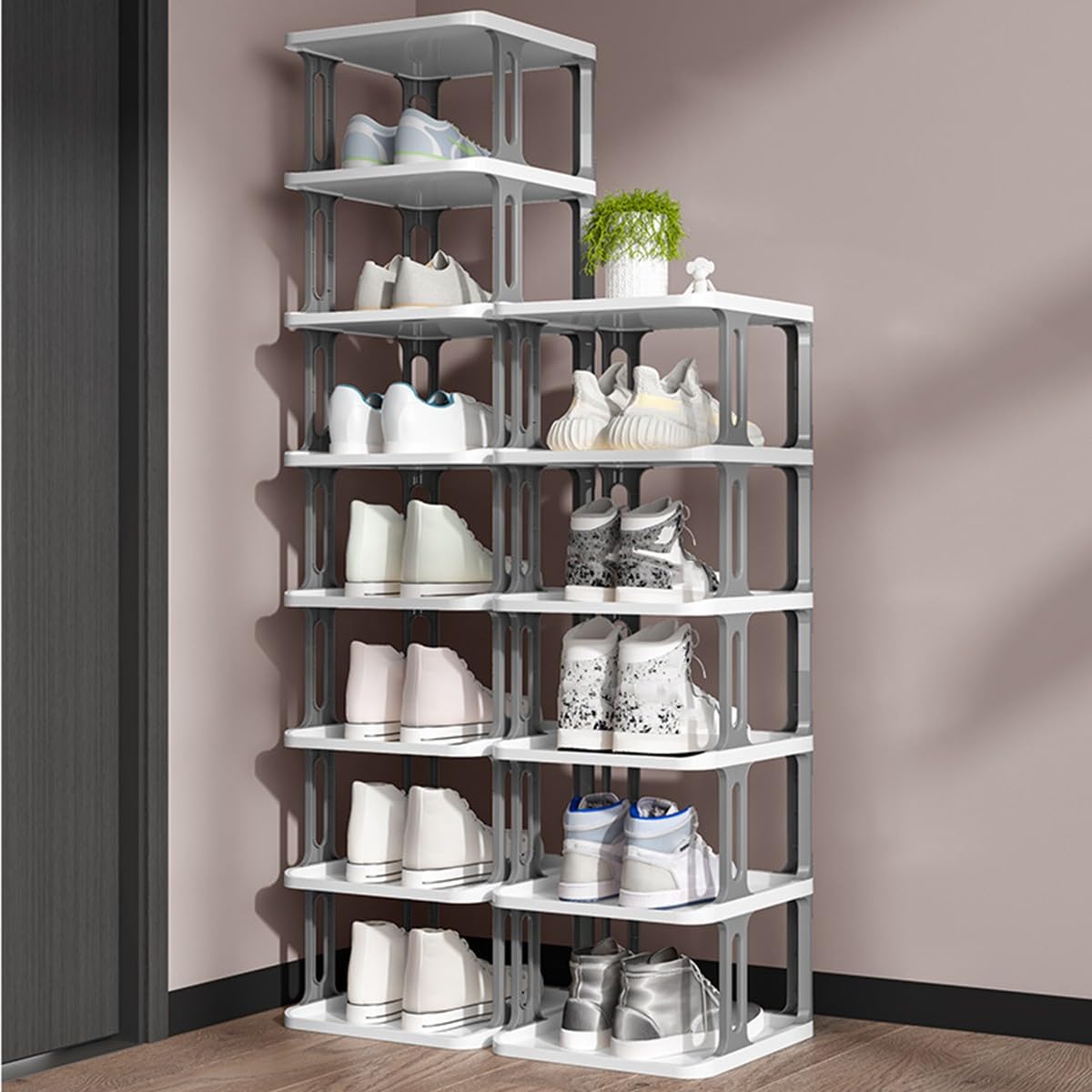 Stapelbares Schuhregal, schmaler Schuhschrank, vertikaler Schuh-Organizer, stapelbare Schuhregale für Flur, Eingangsbereich, Tür, Schlafzimmer, frei stapelbar