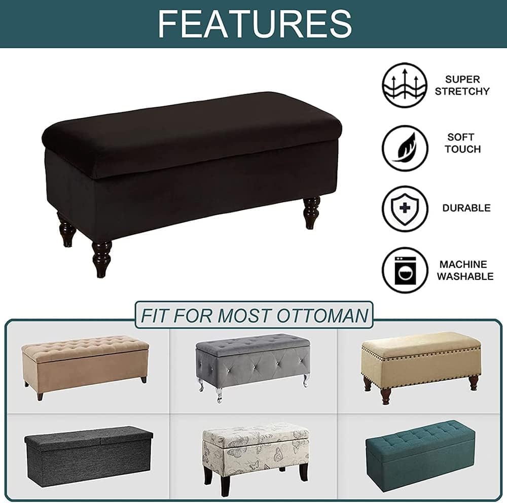 Velvet Storage Ottoman Cover Stretch Rectangle Ottoman Bench Slipcover Folding Storage Bench Ottoman Cover Footrest Slipcover Footstool Furniture Protector With Elastic Band ( Color : Black , Size : M