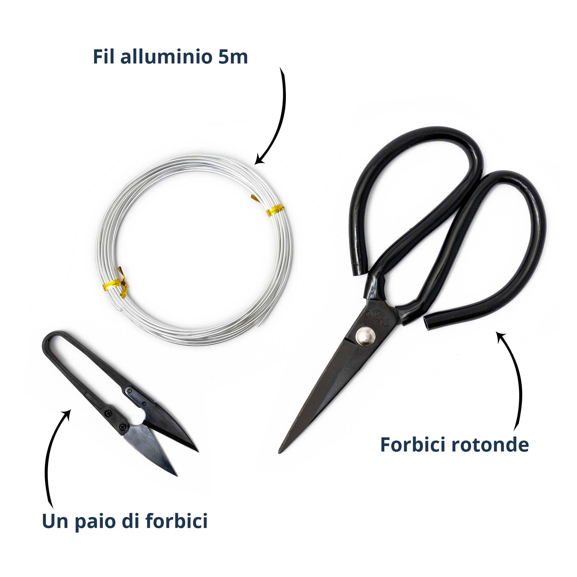 Cultivea® – Set di 3 Strumenti Essenziali per Bonsai - Strumento in Acciaio - Giardino - Cesoie e Cura delle Piante - Forbici Rotonde - Potatura - Filo di Alluminio