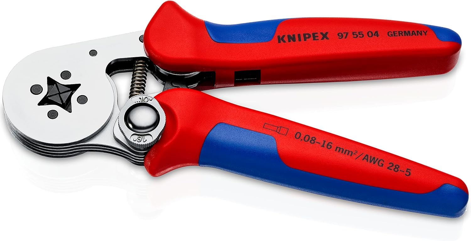 KNIPEX Samonastawne szczypce do zagniatania tulejek kablowych z ładowaniem bocznym chromowany z osłonkami wielokomponentowymi 180 mm, 97 55 04