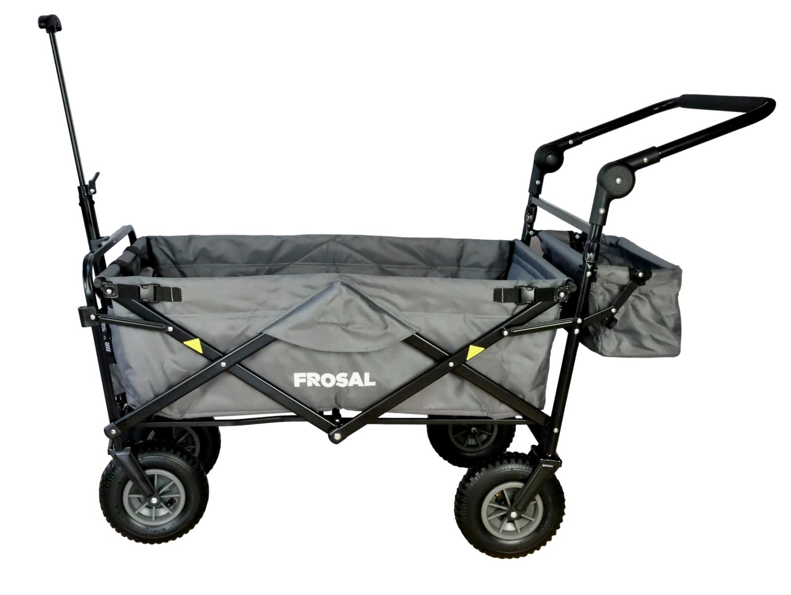 FROSAL Bollerwagen Nick PRO faltbar mit Bremse Dach Grau klappbar | Schiebegriff | Luftreifen | Lufträder Ideal für Strand Wald & Feldwege