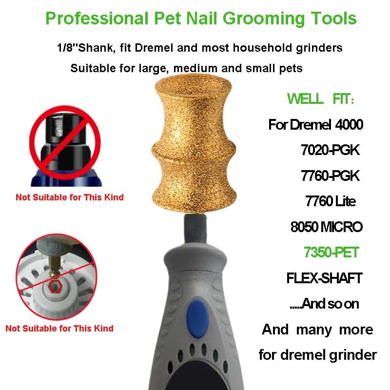 Image of Titanium-Coated Diamond Bit for Dremel Dog Nail Grinder 7760 7350 & More, Replacement Grinding Head, Painless Safe Trimming Attachment for Large Dogs Thick Nail Grooming Care (F-Expert Large)