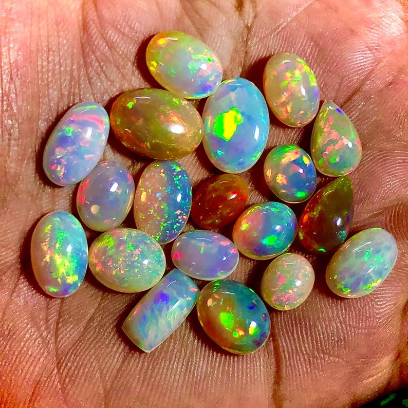 6-8MM BLACK Ethiopian Opal,15PCS Cabochon AAA Quality BLACK Ethiopian Opal,15PCS OVAL Cabochon Ethiopian Opal Cabochon Natural welo opal multi fire opal loose Gemstone For Jewelry Making