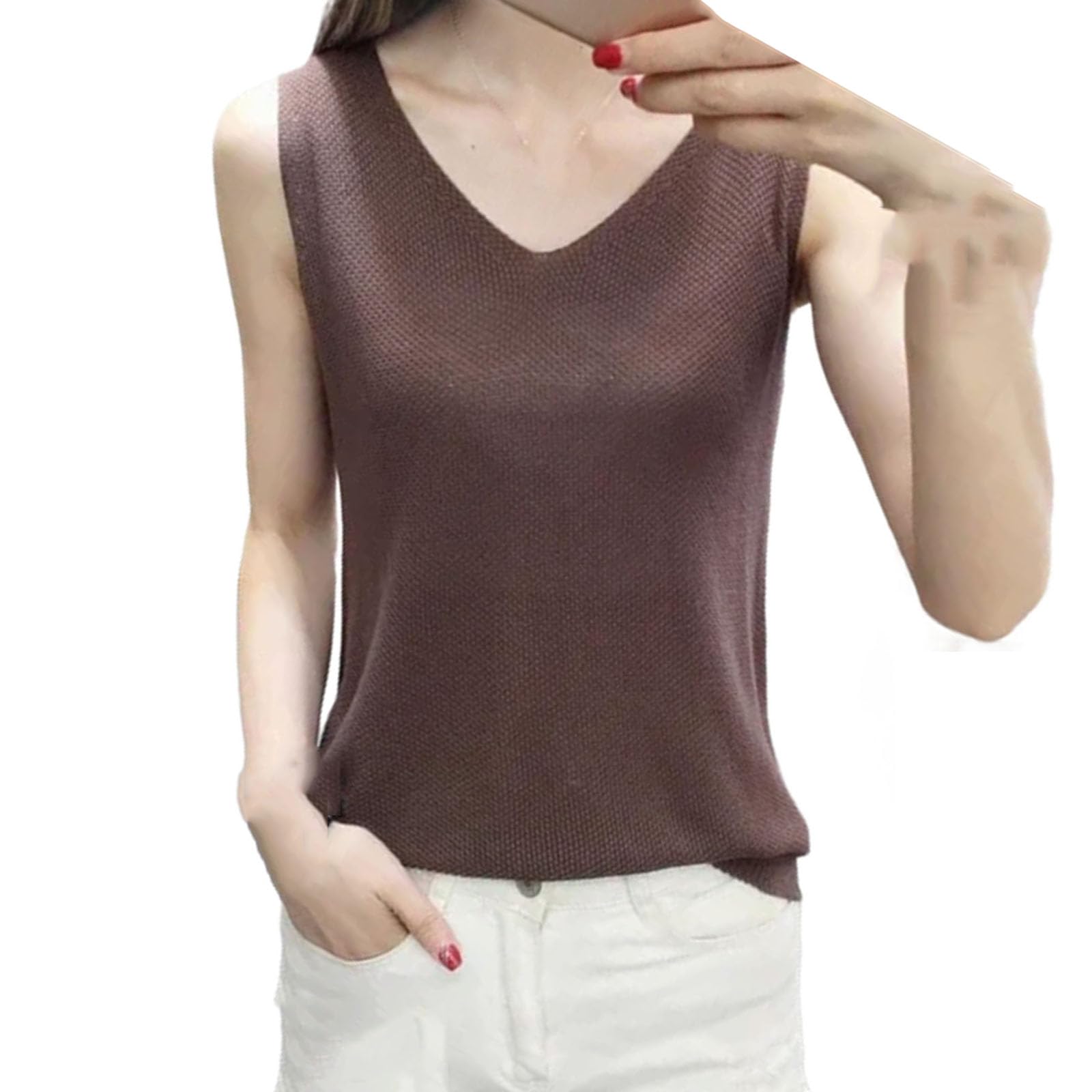Camiseta sin mangas para mujer, de punto, holgada, holgada