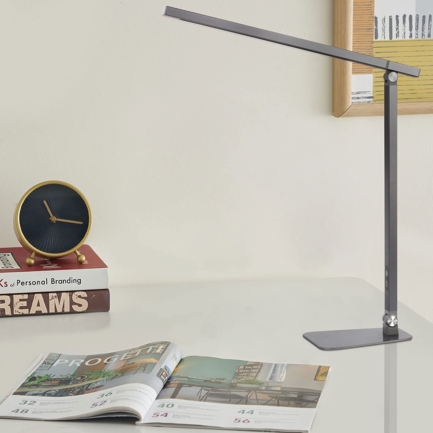 Daover Desk Lamp, Metal Table & Office Lamp 8W with 3 Brightness + 5 Colour Temperatures, Touch Control, LED Eye-Care, Memory Function, 45 Minute Timer