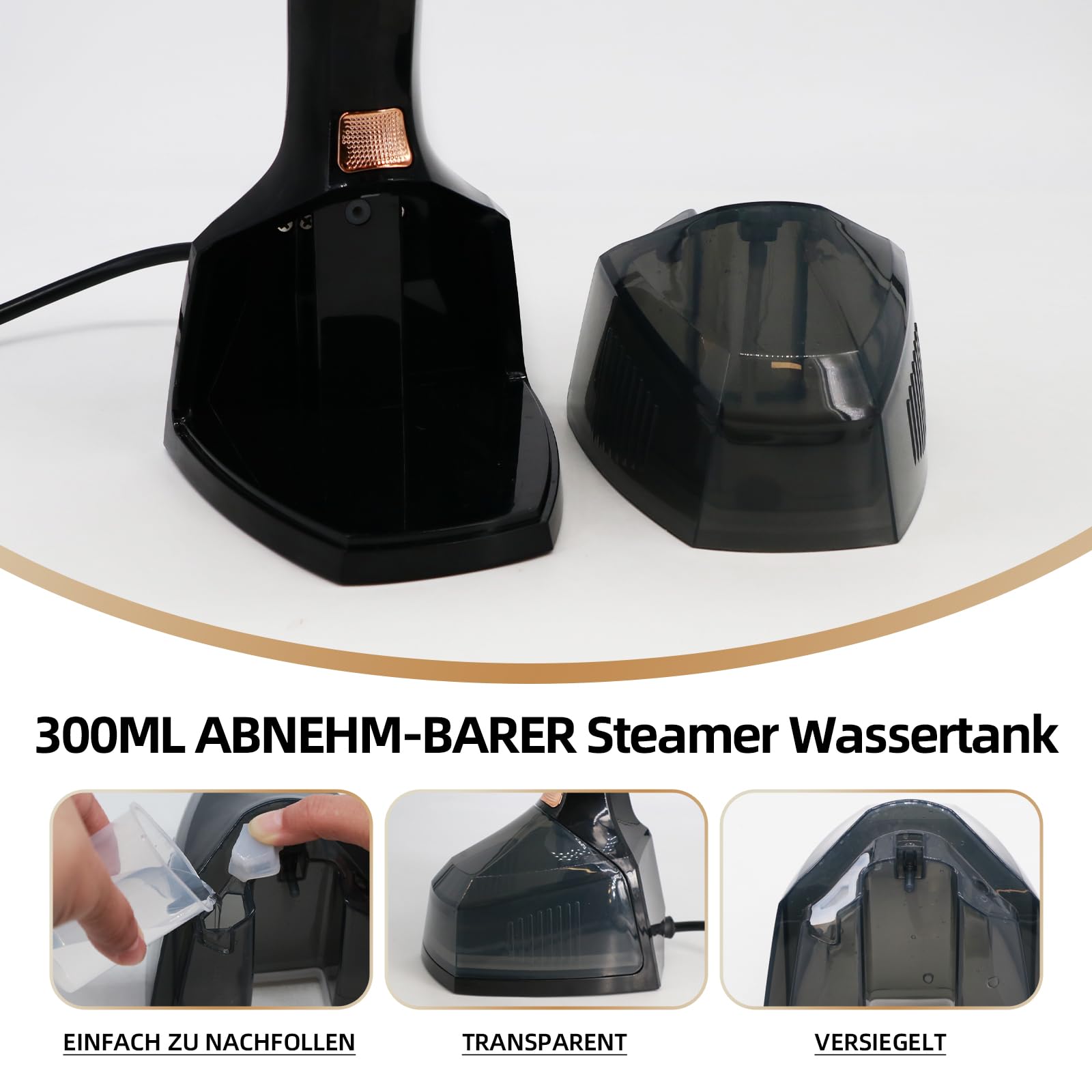 YueLi Hand Steamer Dampfglätter 2000W & 300ml Wassertank – Tragbares Kompaktgerät für Nass-Trockenbügeln Mit Hochleistungs-Dampfbürste | Inkl. hitzebeständige Handschuhe (Schwarz)