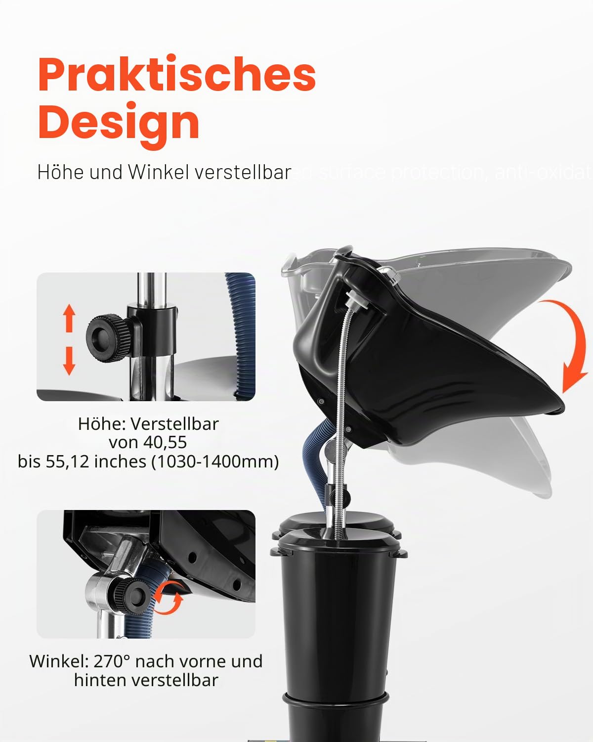 VEVOR Friseur Waschbecken, Haarwaschwanne mit elektrischer Pumpe, inkl. 2 Eimern, 2 Duschköpfen, Ablaufschlauch, höhen- und winkelverstellbarer Rückwärtswaschbecken für Friseursalon, schwarz