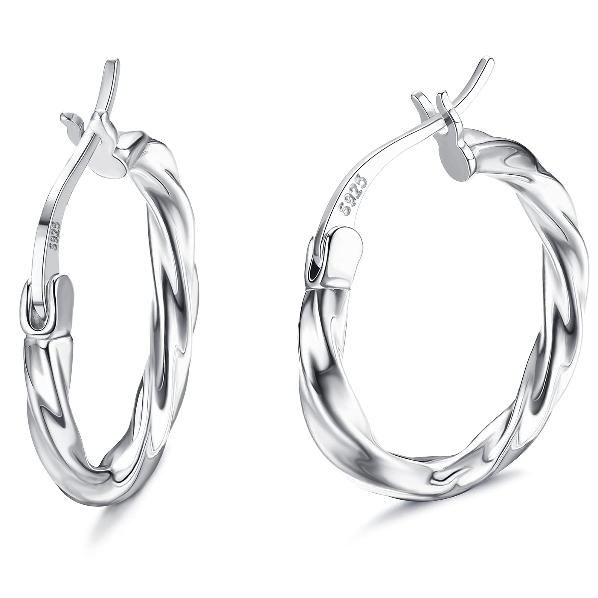 Milacolato 925 Sterling Silver Hoop Earrings for Women 18K White Gold Plated Twisted Hoop Earrings Hypoallergenic Lightweight Click-Top