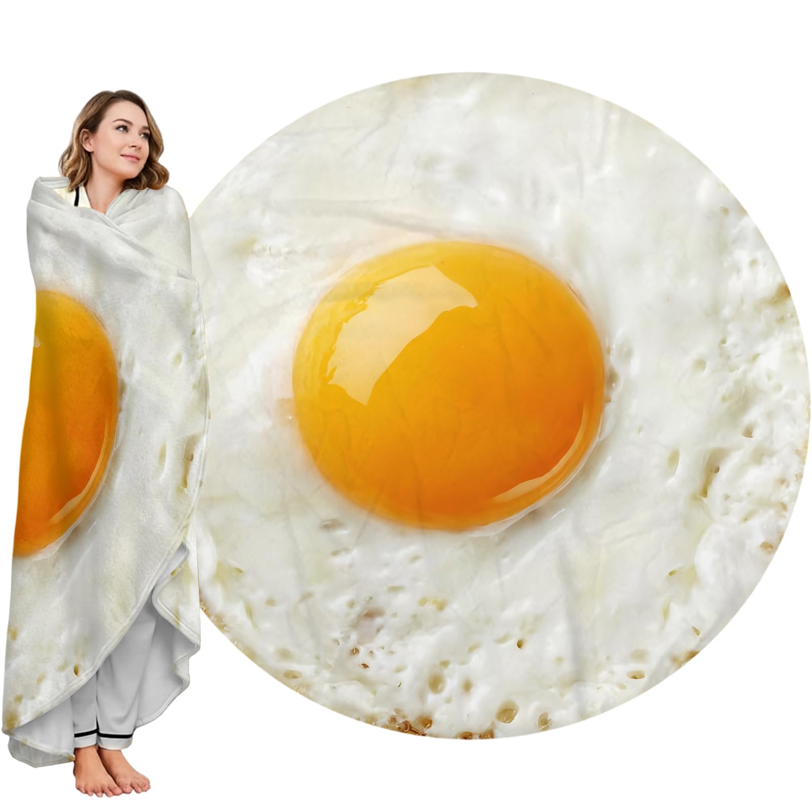 Qucarder Fried Egg Realistic Blanket Funny Realistic Food Blanket For Adults And Kids Novelty Round Flannel Blankets For Bed Couch Office Travel 120 Cm
