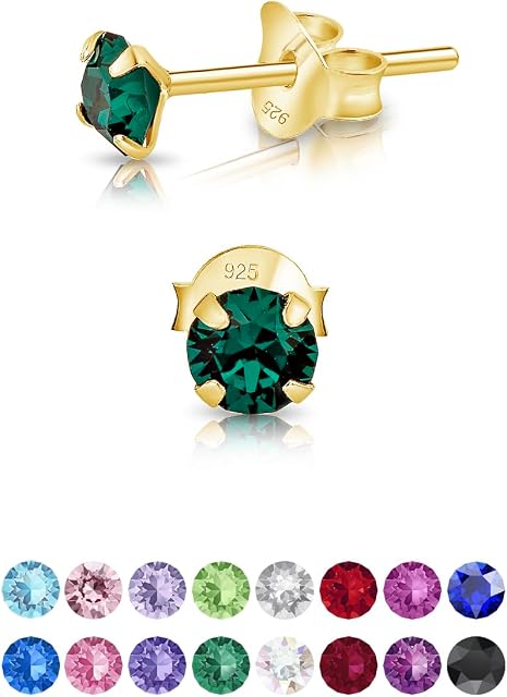 DTPSilver - 925 Sterling Silver Yellow Gold plated * SMALL * Round Stud Earrings made with Glittering Crystals from Swarovski® Elements - Diameter: 4 mm - Many Colours to choose from
