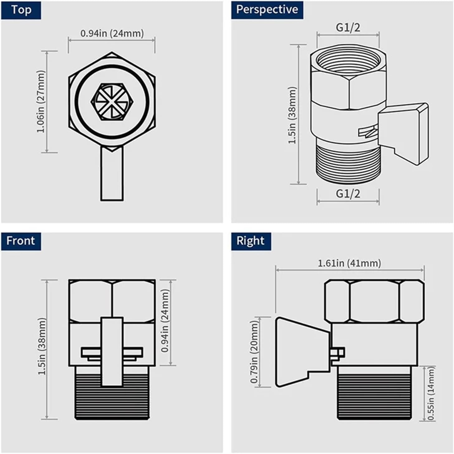 Shower Hose Shut Off Valve, 5pcs Water Flow Control Shut Off Valve,Brass Adjustable Pressure Regulator for Hand Held Shower Head Bidet