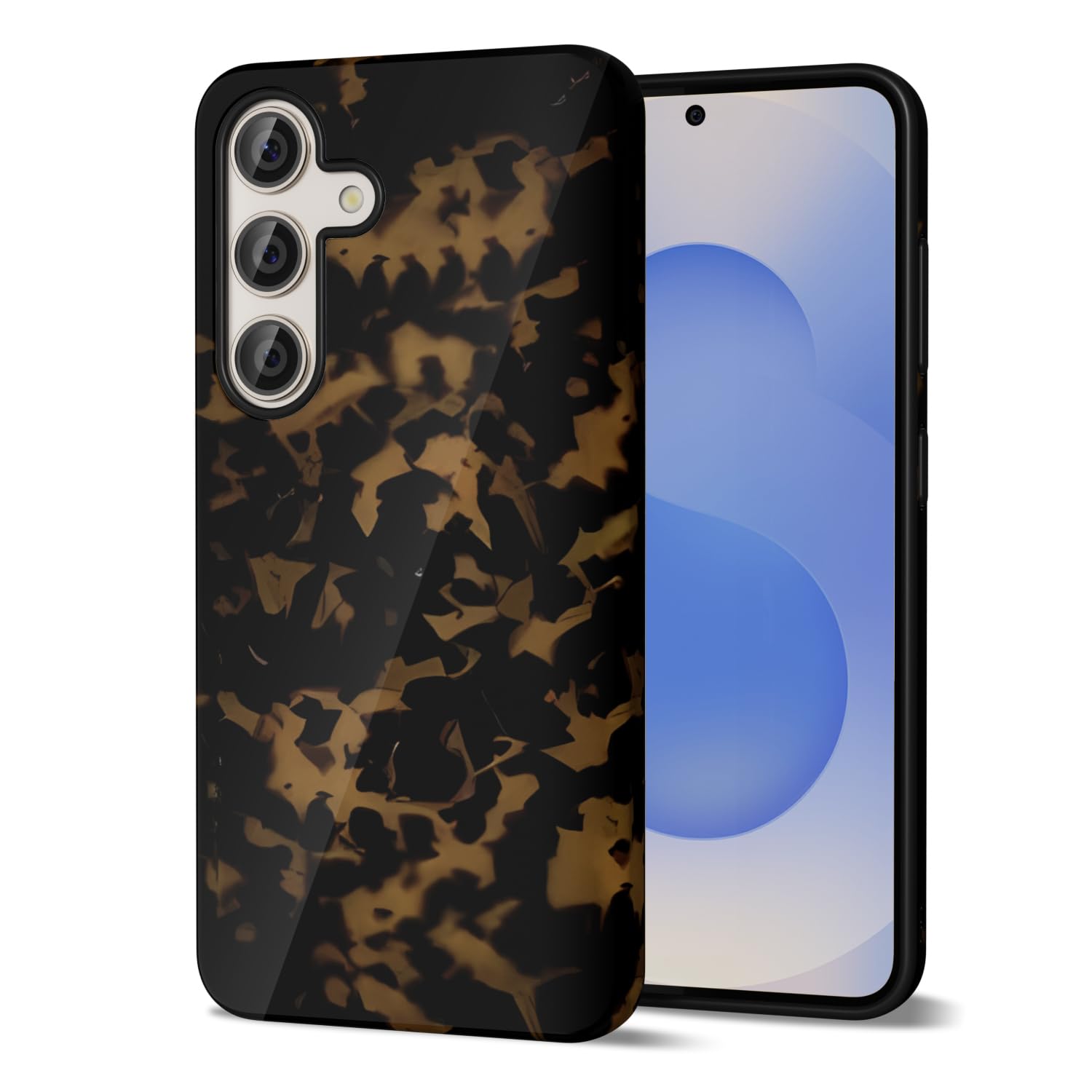 Svanove Tortoise Shell Phone Case for Samsung Galaxy S25 Case Girly, Cute Tortoise Case for Women, Luxury Trendy Retro Amber Pattern Animal Print