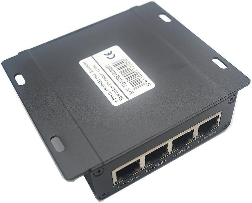 OdiySurveil(TM) 4-Port 10/100M IEEE802.3at (Power-in) to IEEE802.3af (Power-Out) PoE Extender for Ethernet/PoE Power