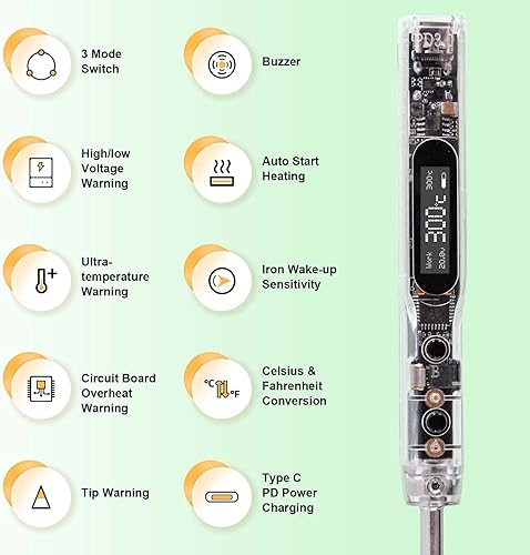 Miniatura 2 de SEQURE Soldador SI012, kit de soldador eléctrico de 68 W, temperatura ajustable de 212 F-842 F, calentamiento rápido 8S, OLED digital, sueño