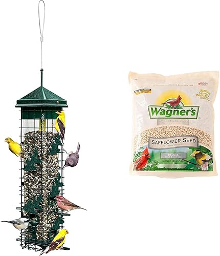 Squirrel Solution200 Alimentador para pájaros a prueba de ardillas con 6 puertos de alimentación, capacidad de semillas de 3.4 libras, embudo de