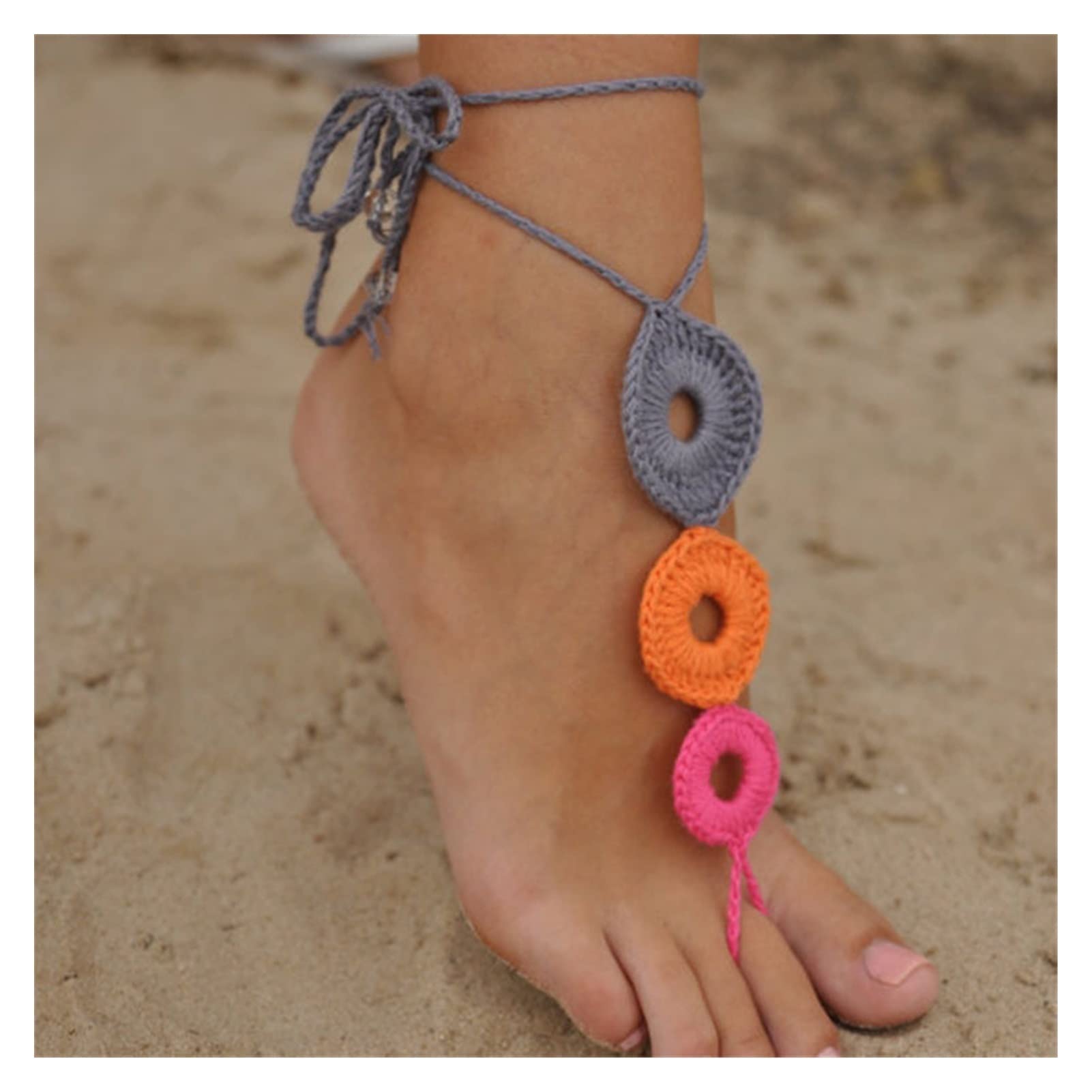 Fußkettchen/Fußkettchen Einheitsgröße Häkel-Fußkettchen-Tanzen-Yoga-Häkelschmuck-Baumwoll-Handblumen-Fußkettchen-Fußkettchen