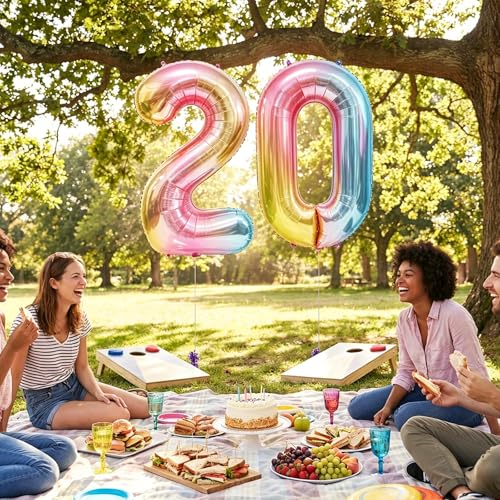Image of Rainbow Number Balloons Birthday Balloons - Giant Number 20 Balloon 40 inch, Numbers Balloon Birthday Decorations, Rainbow Party Supplies for Baby Shower