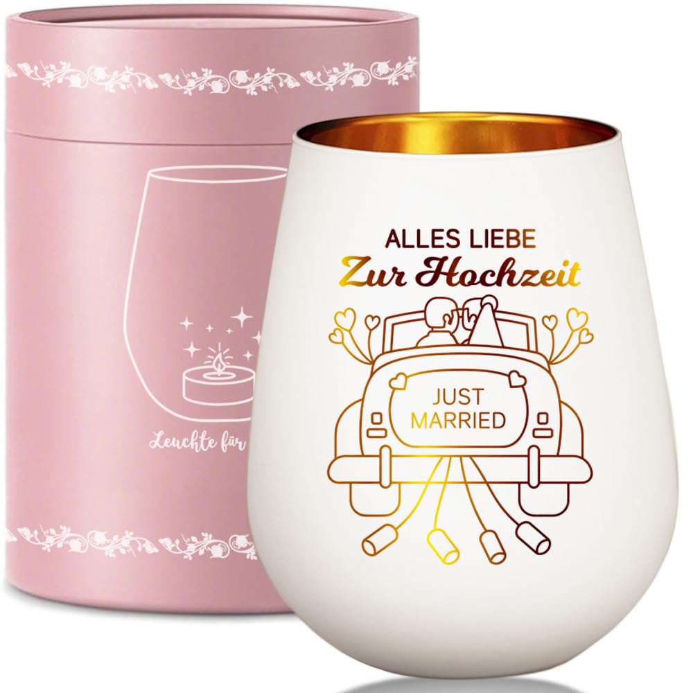 Hochzeitsgeschenke für Brautpaar mit Geschenkbox, Windlicht Glas Geschenk zur Hochzeit Verlobung Hochzeitstag, Windlichter Teelichthalter Hochzeitsdeko mit Gravur Spruch: Alles Liebe zur Hochzeit