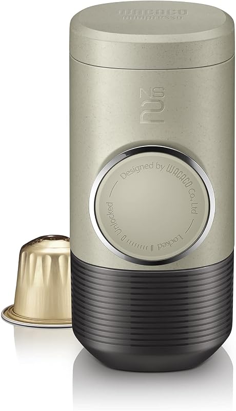 WACACO Minipresso NS2, máquina de café espresso portátil, cápsulas NS originales compatibles, cafetera de viaje, operada manualmente desde acción de pistón (beige piedra)