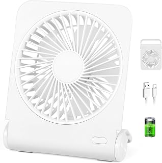 Diealles Shine Kleiner Tischventilator, 2500mAh Tragbarer USB Ventilator, 4 Geschwindigkeiten Ventilator Leise, 220°Einstellbar, Fan für Zuhause Büro Bibliothek Reisen, Weiß