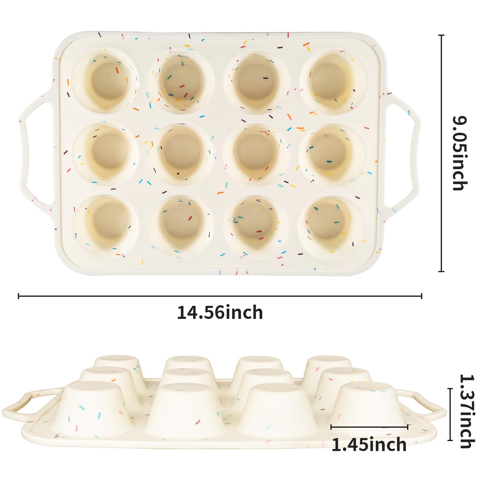 Molde de silicona para magdalenas, marco reforzado de metal, molde antiadherente de 12 tazas, moldes para hornear cupcakes fáciles de manejar, apto para horno y lavavajillas