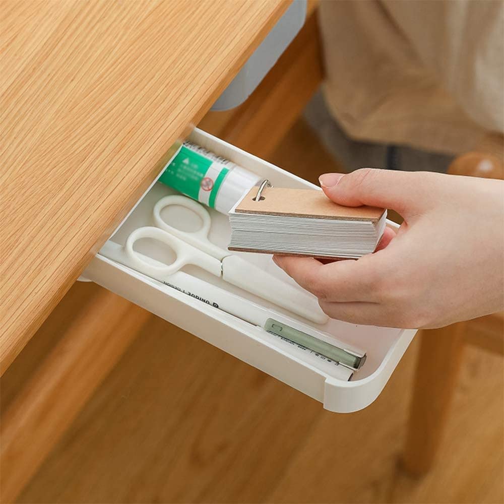 Krupasadhya Under Desk Drawer,Hidden Drawer Storage Box,Tray Mini Desk Organizer Expandable Drawer Tray Self-Stick Pop-Up Hanging Drawer For Pencil,Pen,Office Items(PACK OF 1) 1