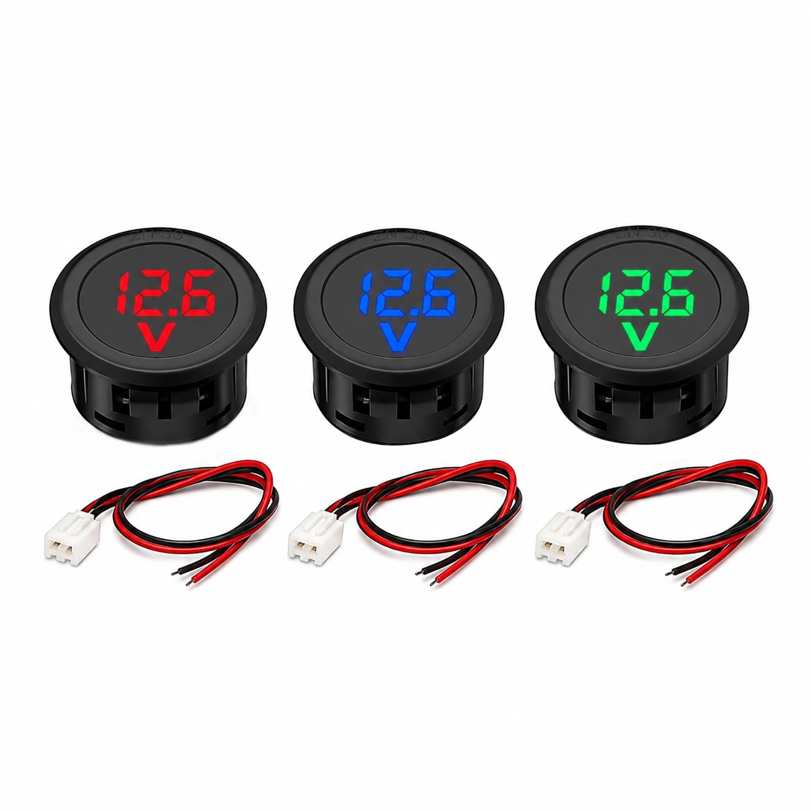 3-teiliges digitales Voltmeter DC 4 100 V, LED-Voltmeter, rund, Spannungsanzeige, rot, blau, grün, für Auto, Motorrad, Wohnmobil, Boot, Solarsystem, Armaturenbrett und DIY-Elektronik-Projekt