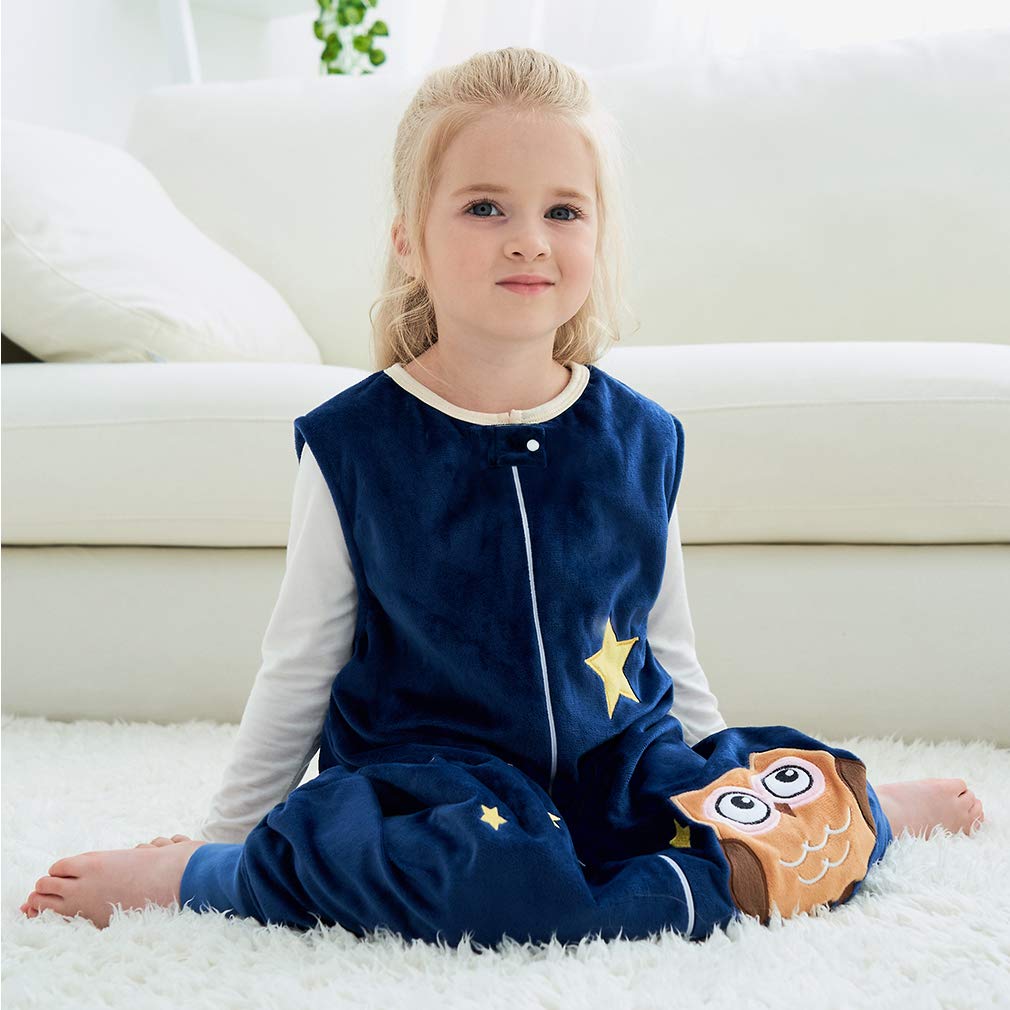 Gigoteuses Bébé Fille Garçon avec des Pieds Hiver Automne Pyjama, Bleu Foncé, 1-3 Ans,Small | Fermeture éclair durable, facile à changer, imprimé animal de dessin animé