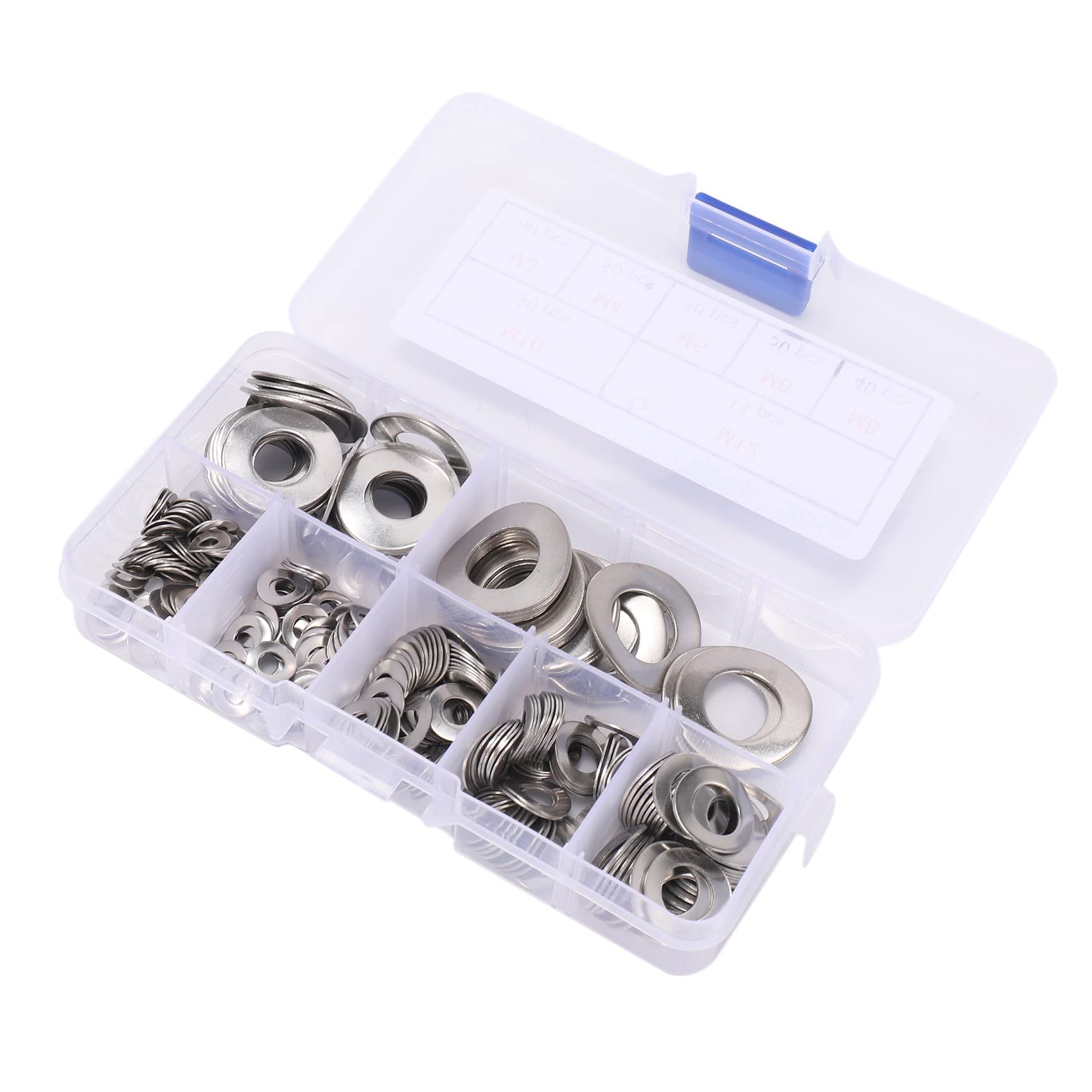 Produktbild von 500-teiliges Edelstahl Unterlegscheiben-Set – M1.6 Bis M4, Flach- & Federscheiben In Kunststoffbox, Sortiert, Für Elektro, Auto & DIY