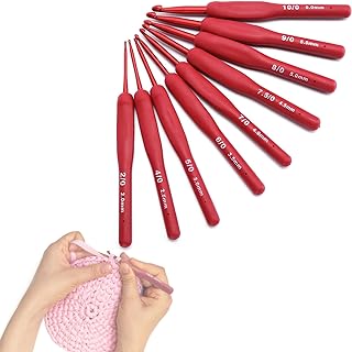 Juego De 9 Ganchos De Ganchillo Ergonómicos, Equipos De Ganchillo Suéter, Hilo De Coser, Mango Rojo, Accesorios Para Manualidades, Herramientas De Tejer, Perfectas Para Terminar Proyectos De Ganchillo