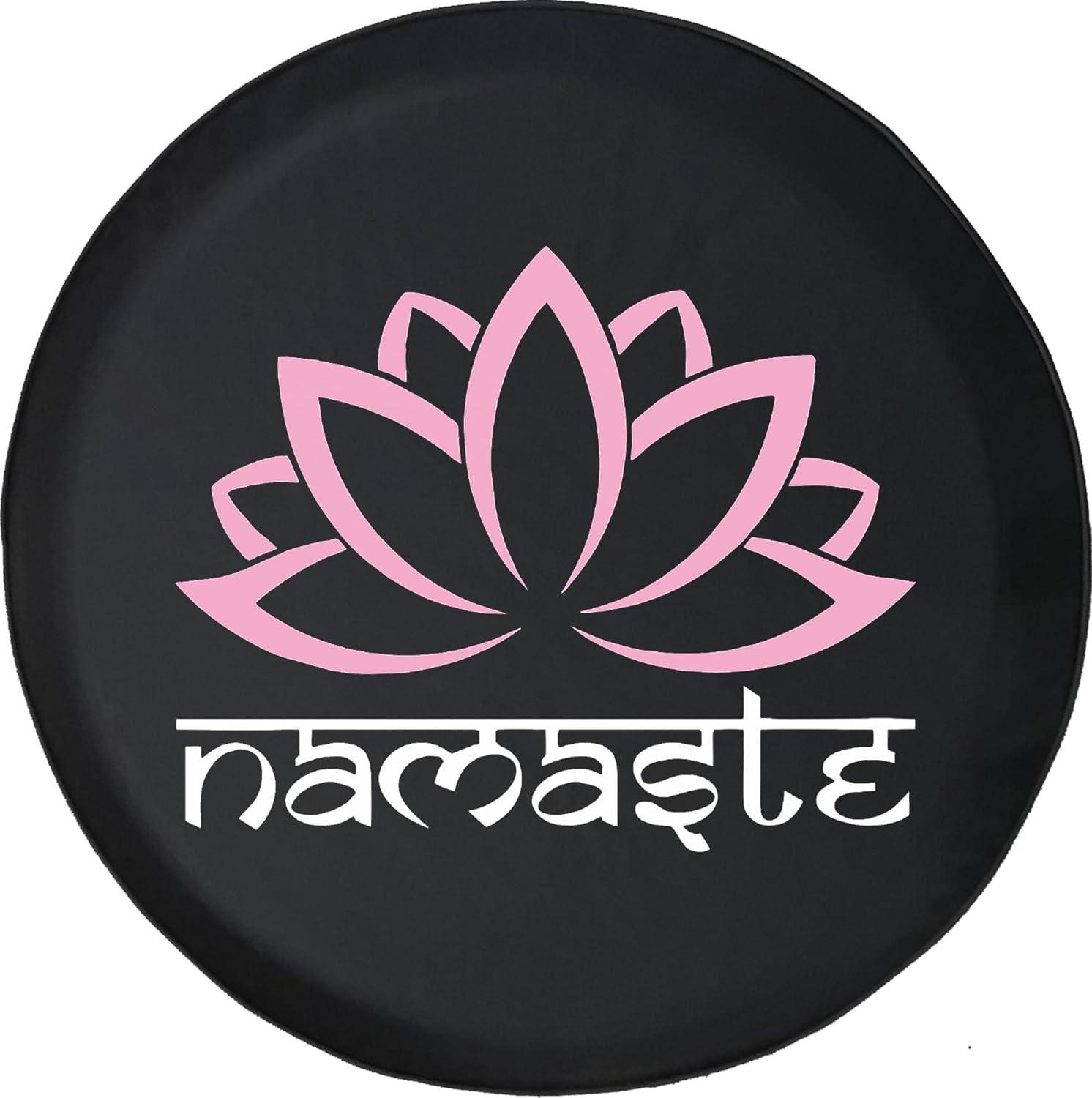 Funny Spare Tire Wheel Cover for Camper SUV Trailer Truck RV JP Thick PVC Leather | Pink Namaste Lotus Flower Black 32 Inch with Backup Camera Hole