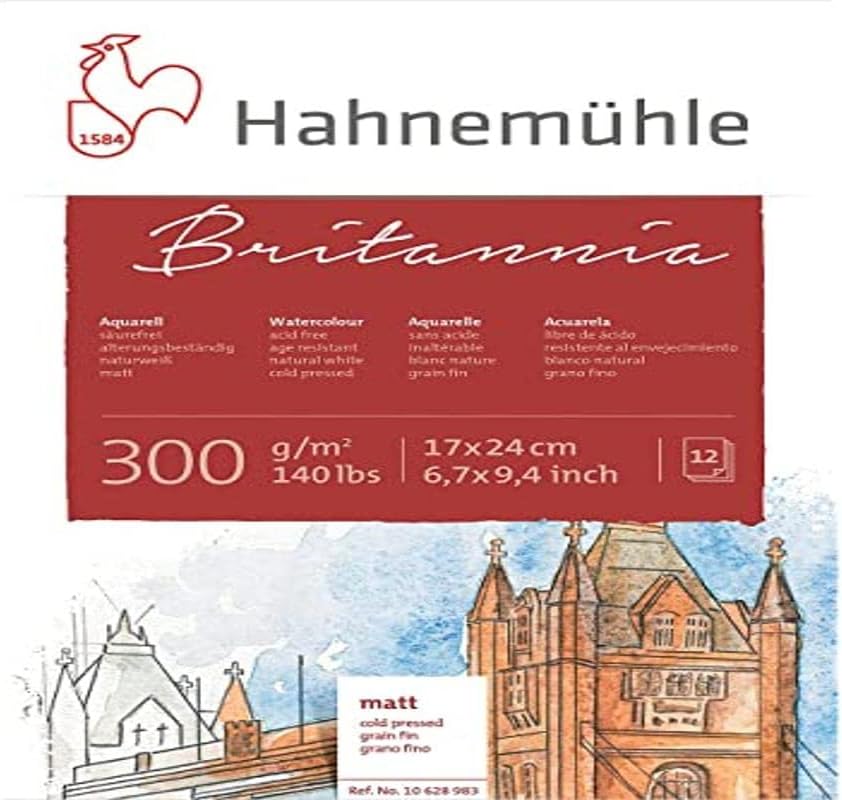 Hahnemühle10628983 Britannia Watercolour Block Watercolour Pad - 300gsm 12 Sheets,17 x 24 cm