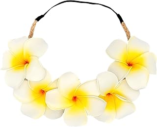 Hawaiian White Plumeria Flower Crown Headband, Stretch Fit, One Size, Luau Beach Festival Accessory