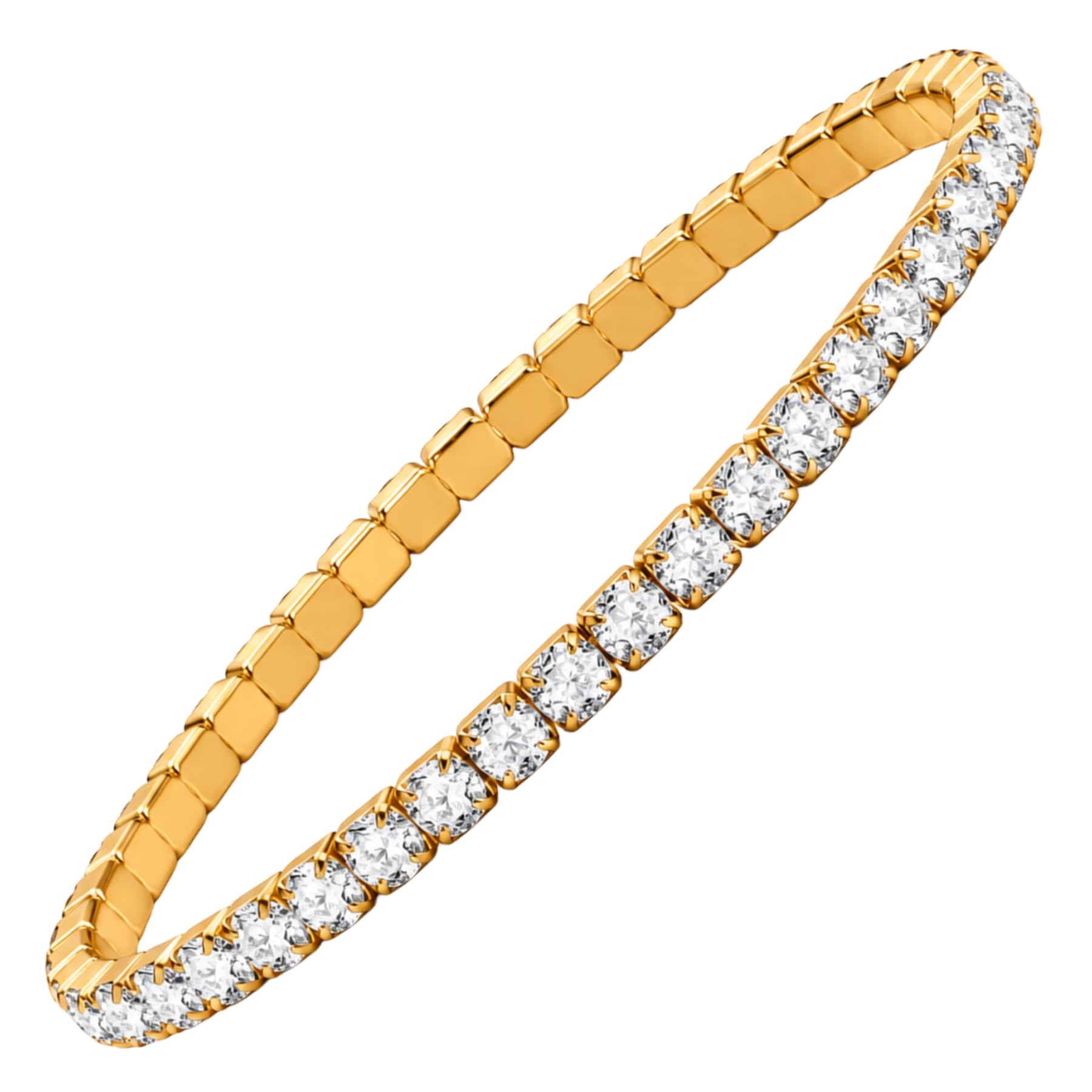 American Diamond Stretchable Bracelet for Women | 4mm AAA Cubic Zirconia Tennis Bracelet | 316L Stainless Steel Gold Plated Elastic Bracelet | Waterproof Daily_Wear Jewellery for Girls & Women Stylish-image-45